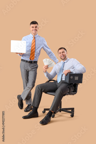 Happy young men with safe b...