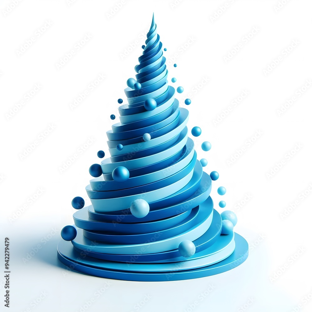 3D Blue Christmas Tree - Modern Design on White Background 3D Blue Christmas Tree - Modern Design on White Background
