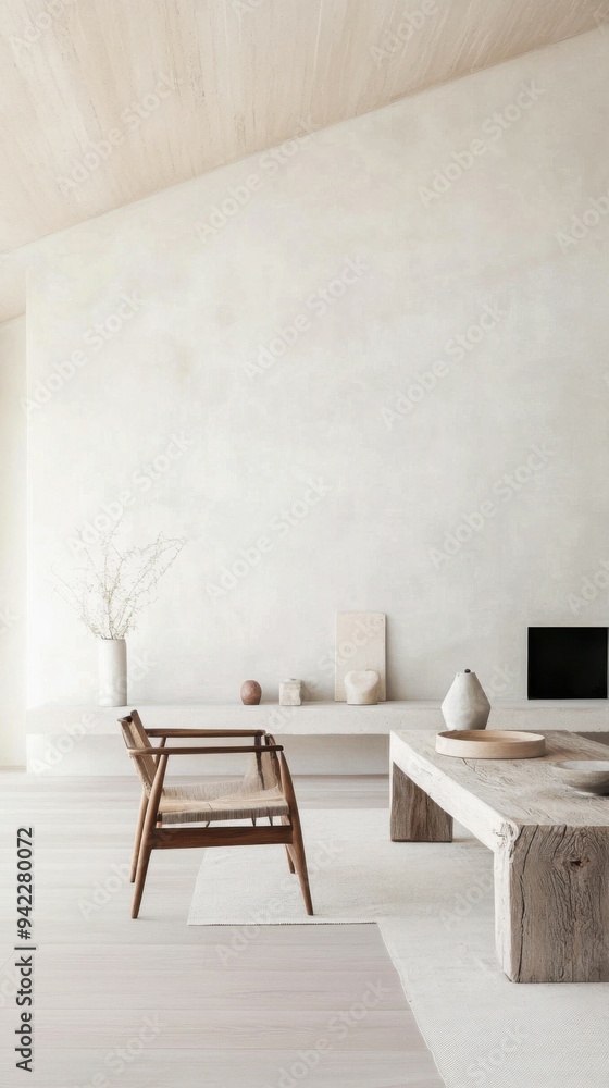 Simple living room interior with copy space on white wall Simple living room interior with copy space on white wall