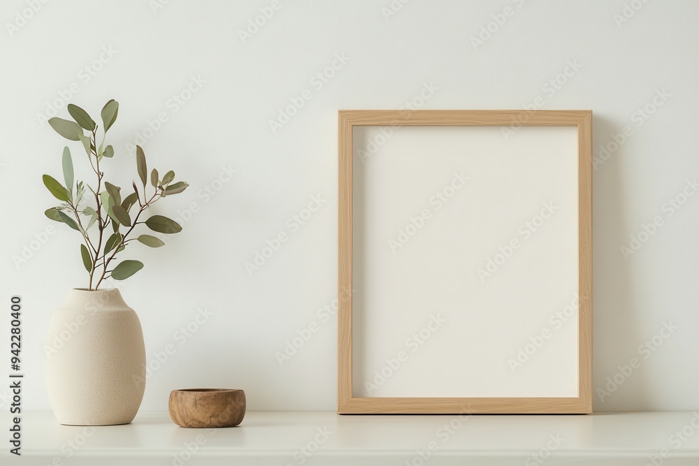 Blank picture frame mockup on wall. Light room minimal design. View of modern scandinavian style interior with artwork mock up on wall. Home staging and minimalism concept Blank picture frame mockup on wall. Light room minimal design. View of modern scandinavian style interior with artwork mock up on wall. Home staging and minimalism concept