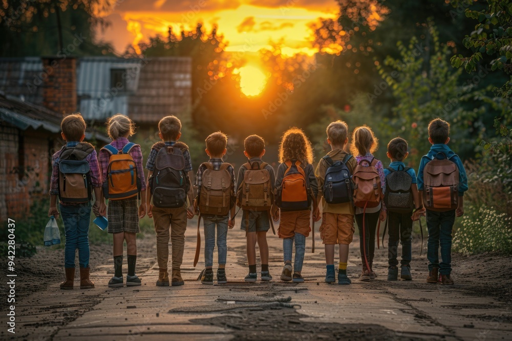 Back to school. Student with schoolbags, child, happiness and smile, break, school, blackboard and chalk, books and stationery, school bus, notebooks. beginning of the educational process.