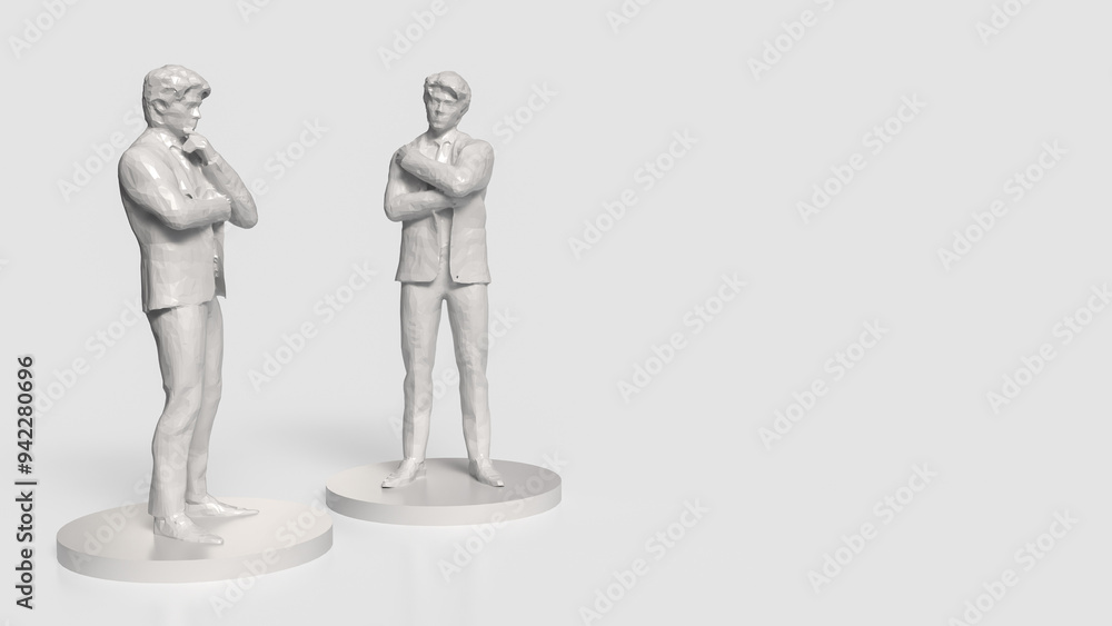 The two white Business man figure on white background 3d rendering. The two white Business man figure on white background 3d rendering.