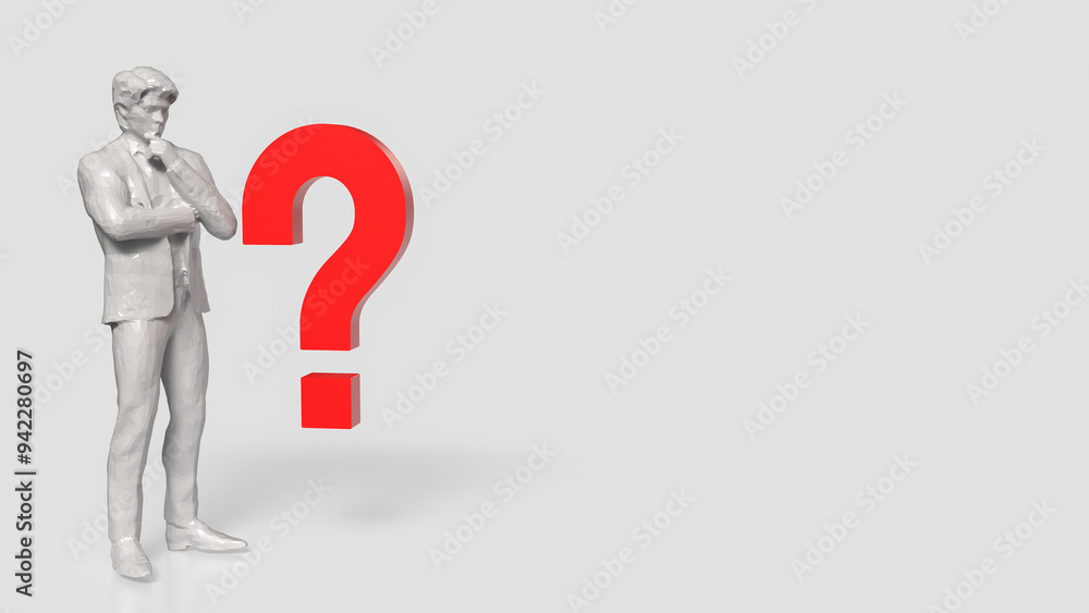 The white man figure and red question symbol for background 3d rendering.. The white man figure and red question symbol for background 3d rendering..