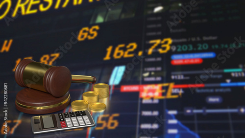 Tableau sur toile The Hammer and coins for Business law concept 3d rendering..