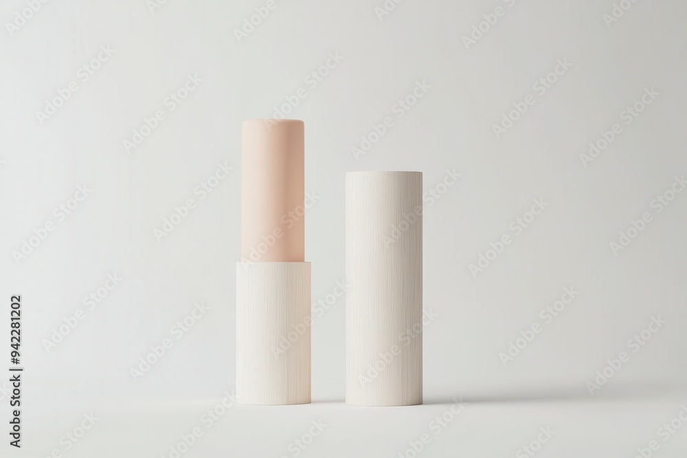 a natural lip balm in stick form. The lip balm should have a light pink tint and be housed in minimalistic, Paper Eco-Tube. Display the lip balm on a clean white background a natural lip balm in stick form. The lip balm should have a light pink tint and be housed in minimalistic, Paper Eco-Tube. Display the lip balm on a clean white background
