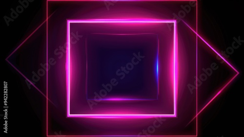 Neon Glowing Square Frame Abstract Background