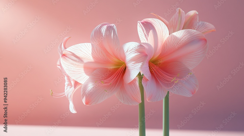 Pink Amaryllis Flowers on a Pink Background Pink Amaryllis Flowers on a Pink Background
