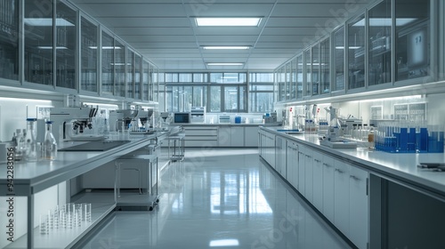 Modern Laboratory Interior with Glassware and Equipment