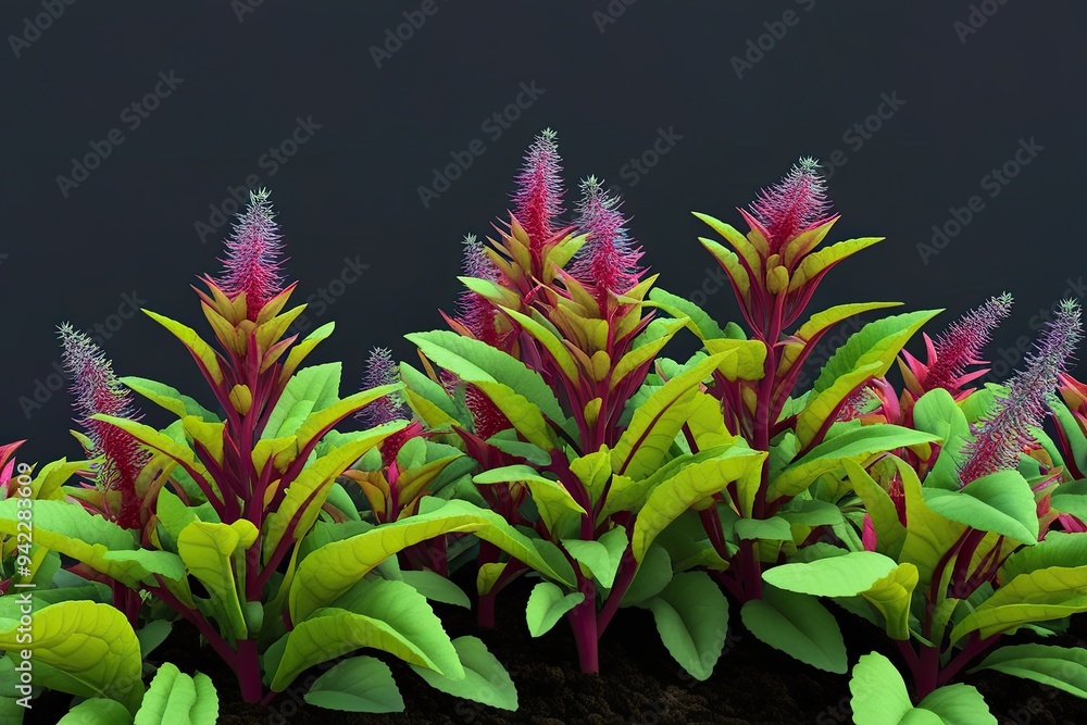 3D Illustration of Vibrant Actinidia Kaika Against Dark Background Showcasing Wild Vegetation 3D Illustration of Vibrant Actinidia Kaika Against Dark Background Showcasing Wild Vegetation