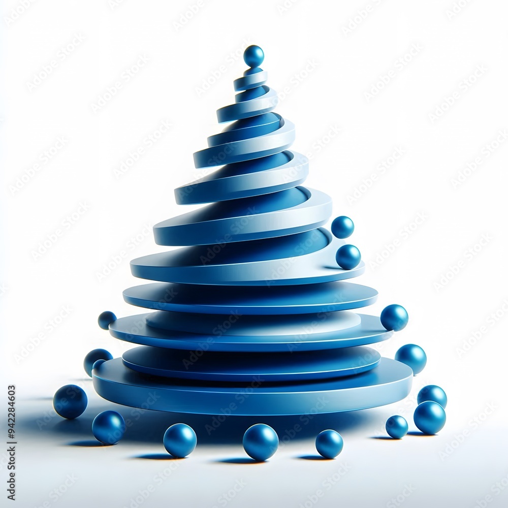 3D Blue Christmas Tree - Modern Design on White Background