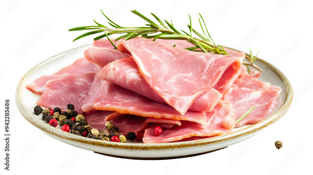 Pressed ham meat on a plate isolated over white background Pressed ham meat on a plate isolated over white background