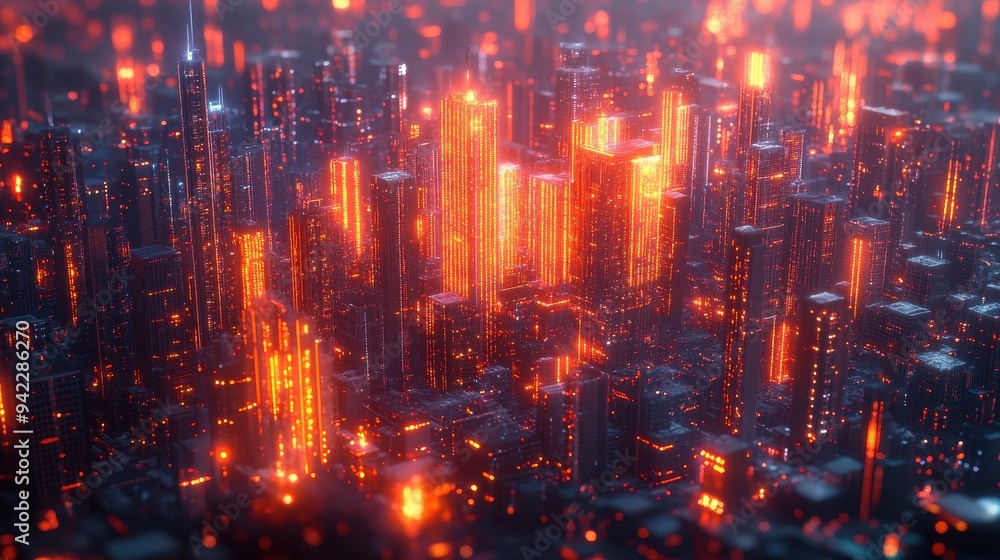 Futuristic Cityscape with Glowing Lights and Buildings Futuristic Cityscape with Glowing Lights and Buildings