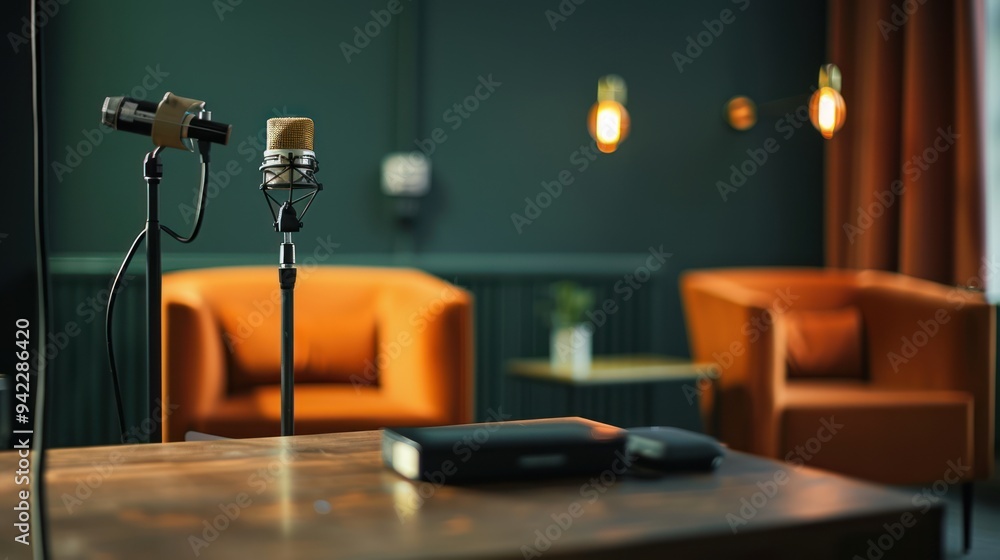 Obraz premium Studio Recording Setup with Two Microphones