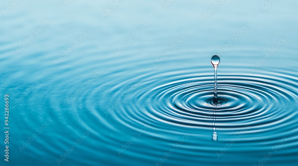 A single water droplet creates ripples on a serene blue surface, capturing the beauty of nature and tranquility. A single water droplet creates ripples on a serene blue surface, capturing the beauty of nature and tranquility.