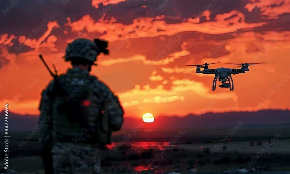 A soldier piloting a drone A soldier piloting a drone