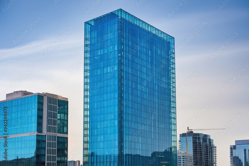 Modern Skyscraper Featuring Elegant Glass Facade in Tranquil Blue Color Modern Skyscraper Featuring Elegant Glass Facade in Tranquil Blue Color