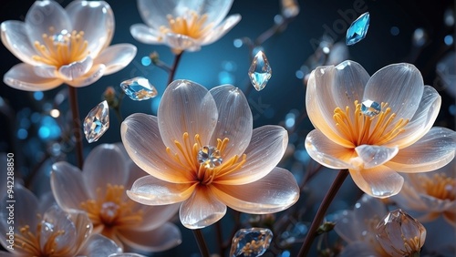 Wallpaper cold flowers and crystals