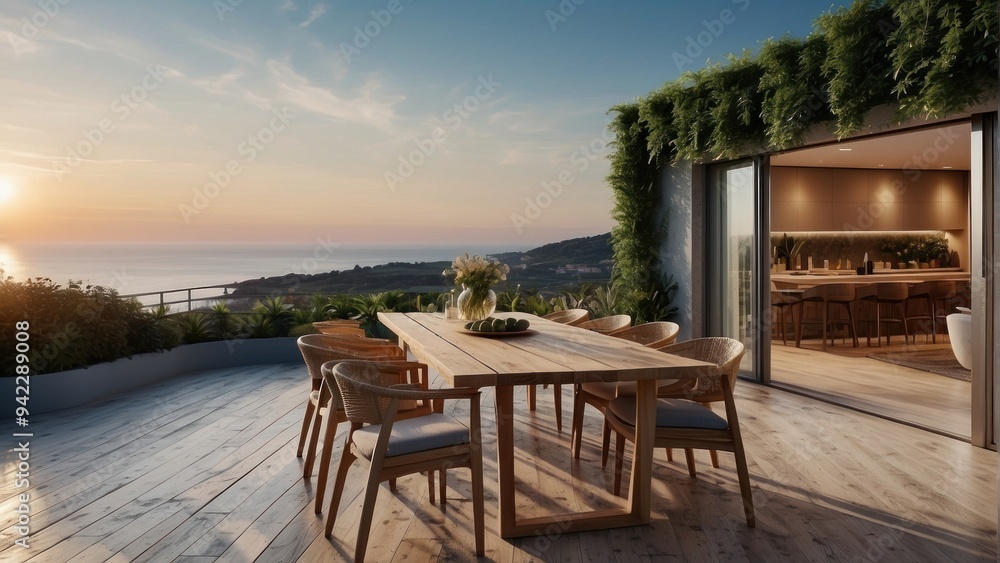 Fototapeta premium Modern terrace with sea view