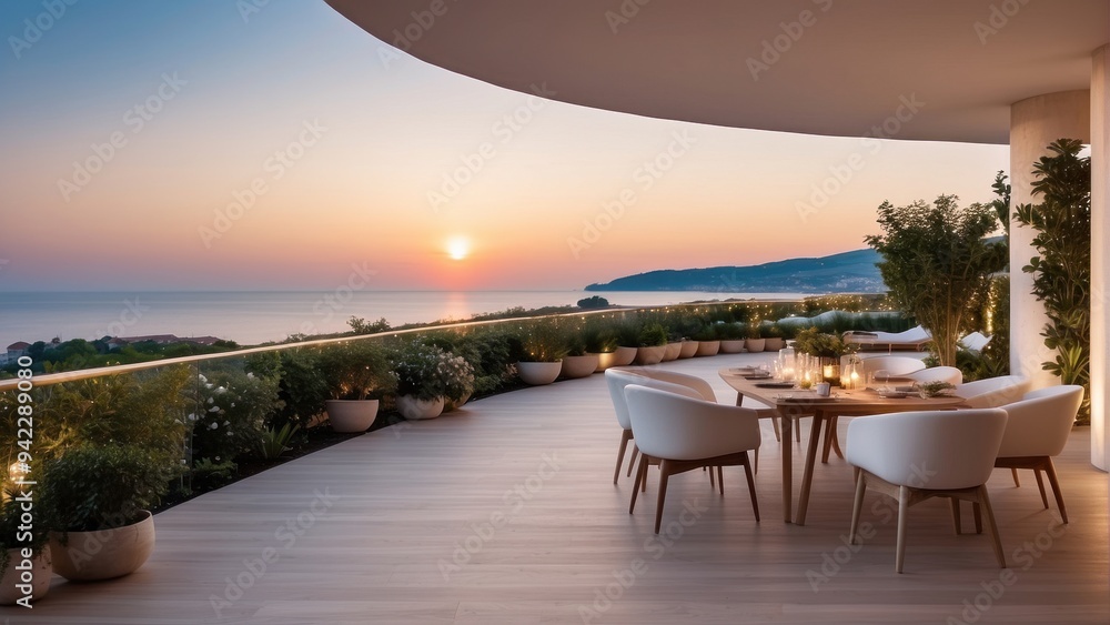 Fototapeta premium Modern terrace with sea view