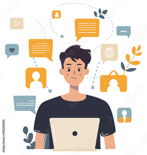 Community manager or social media manager illustration concept. Colorful flat design