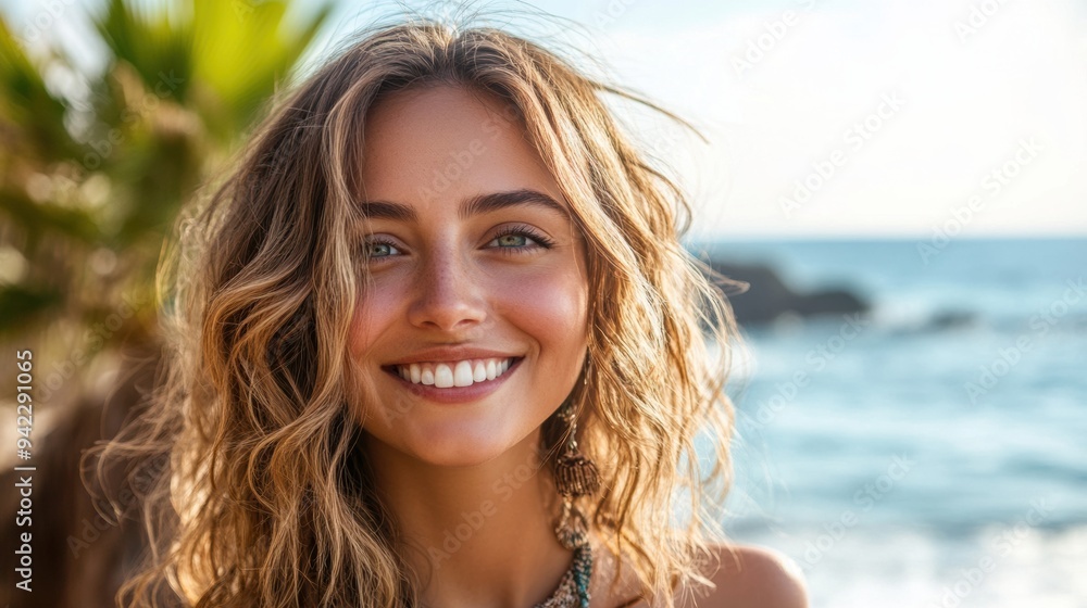 A woman with long blonde hair smiling at the camera, AI A woman with long blonde hair smiling at the camera, AI