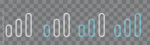 Neon effect Signal Icon for mobile web, app, uiux, infographic, etc. Coverage level, Mobile signal symbol light effect isolated on transparent background.