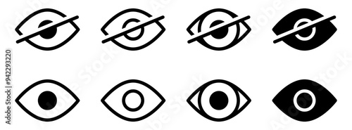 eye icon set. vision icon, see view icons - eyesight symbol - invisible eye hide icon, incognito icon no eye view hidden icon set. vision icon, unsee icons. flat style