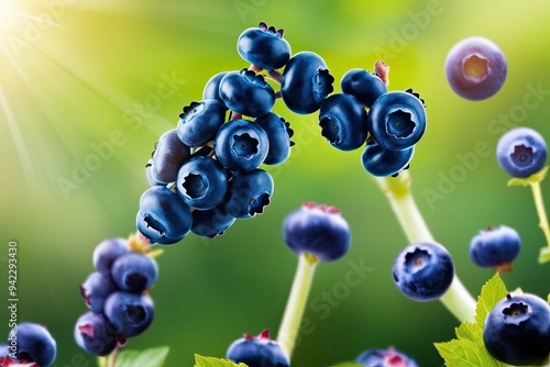Dynamic Blueberry Bunches Rising Against a Fresh Background