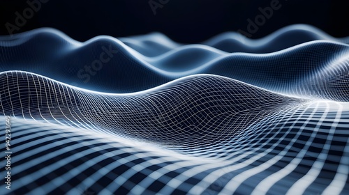 Abstract Blue and White Grid Wave Background