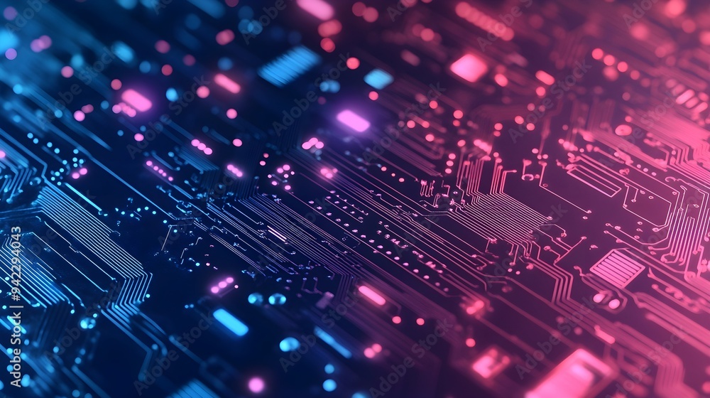 Abstract Circuit Board with Pink and Blue Lights Abstract Circuit Board with Pink and Blue Lights