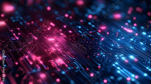 Wallpaper Mural Abstract Circuit Board, Blue and Pink Glowing Lines Torontodigital.ca