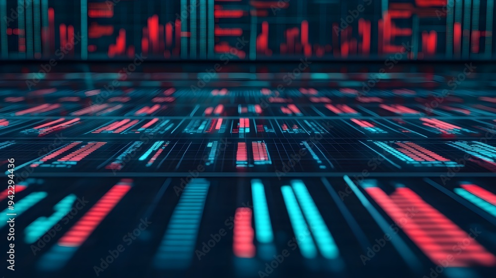 Abstract Digital Data Screen with Red and Blue Lights Abstract Digital Data Screen with Red and Blue Lights