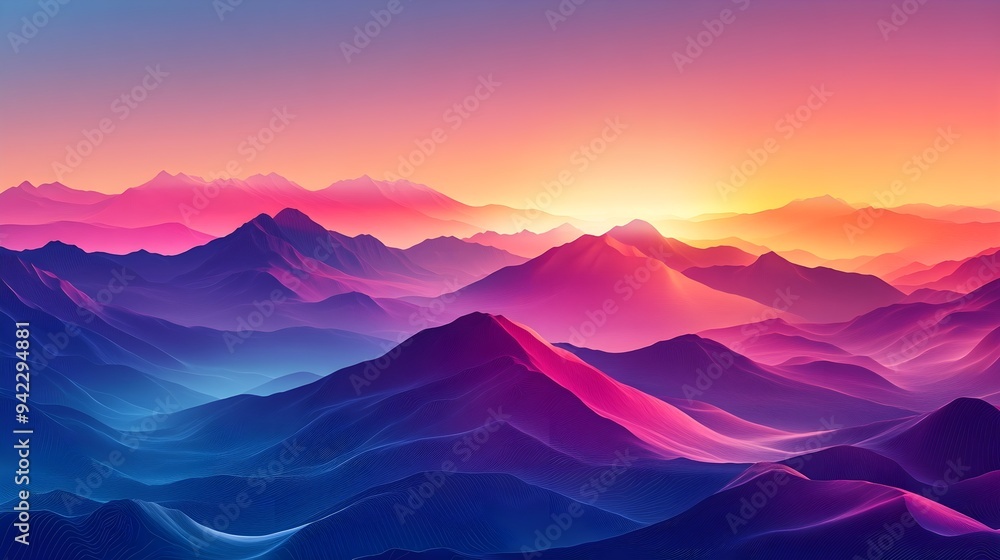 custom made wallpaper toronto digitalAbstract Mountain Landscape Sunset Gradient Colors