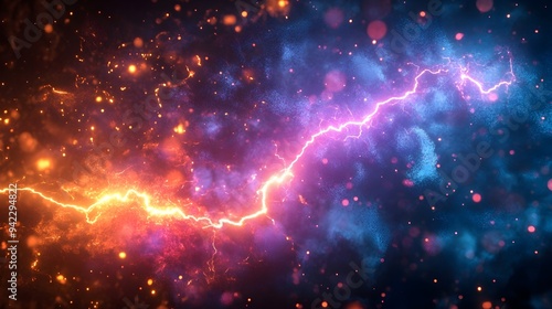 Abstract Lightning Strike Background with Fire and Energy