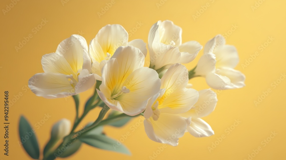 White Flowers on Yellow Background White Flowers on Yellow Background