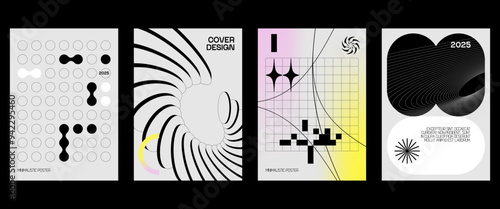 Posters with silhouette minimalistic basic figures, extraordinary graphic assets of geometrical shapes swiss style, Modern minimal monochrome print brutalist.
