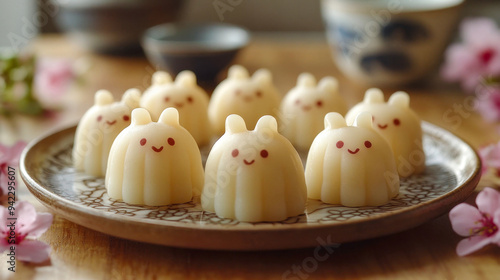 Plate of cute bunny-shaped desserts is ready to be enjoyed photo