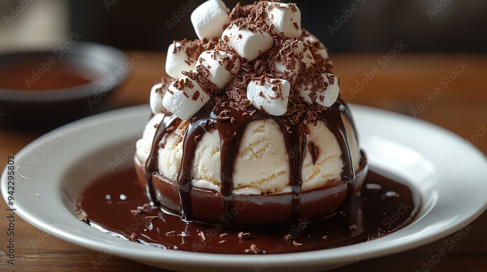 Chocolate-Covered Ice Cream with Marshmallows and Chocolate Shavings Chocolate-Covered Ice Cream with Marshmallows and Chocolate Shavings
