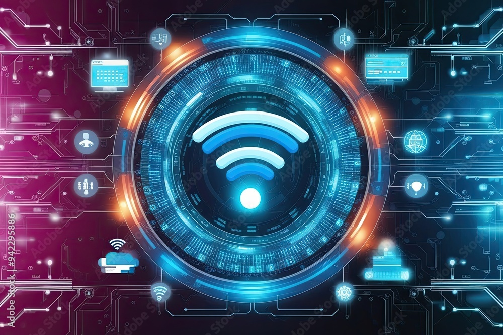 Vibrant Wifi Communication Tapestry Woven from Abstract Data and Technology Elements Vibrant Wifi Communication Tapestry Woven from Abstract Data and Technology Elements