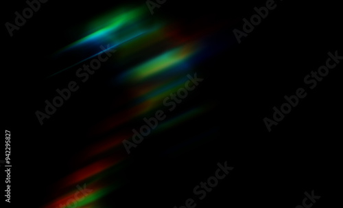 Colorful glow sparks of light texture. Orange red rays on dark blue abstract layer black background .Crystal flare abstract effect. Holographic sunlight reflection wallpaper, colorful glare bokeh. photo