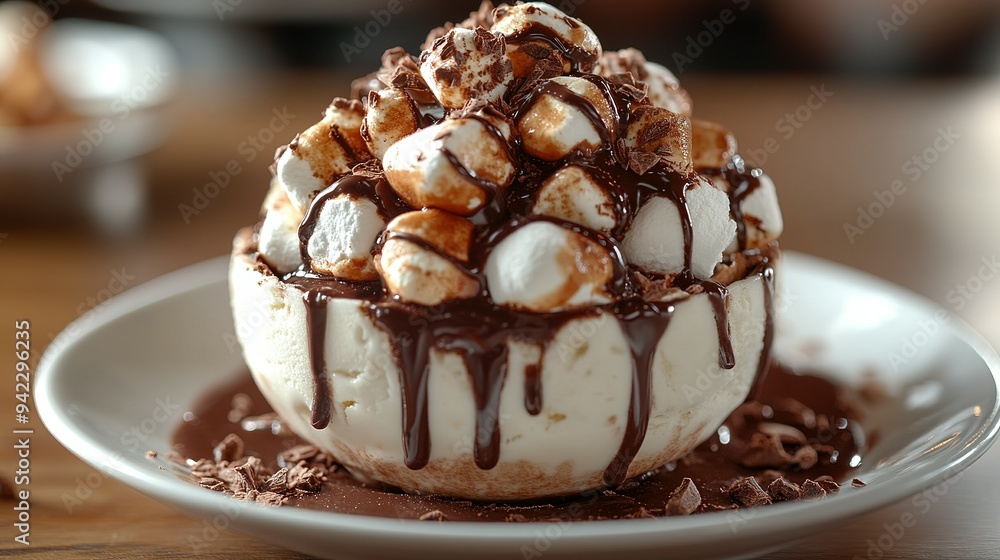 Chocolate-Covered Marshmallows with Chocolate Sauce in a White Bowl Chocolate-Covered Marshmallows with Chocolate Sauce in a White Bowl
