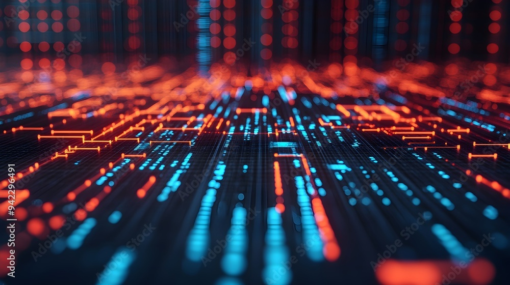 Abstract Technology Background, Red and Blue Lights Abstract Technology Background, Red and Blue Lights