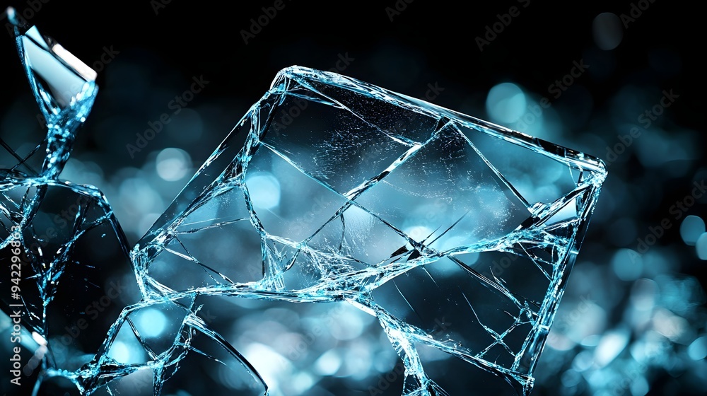 Broken Glass, Blue Shattered Glass, Abstract Texture Broken Glass, Blue Shattered Glass, Abstract Texture