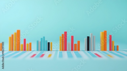 Colorful Bar Chart on Blue Background, Financial Growth Concept