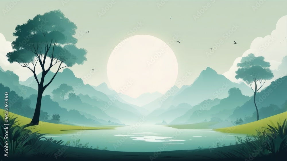 Fototapeta premium landscape with mountains and trees