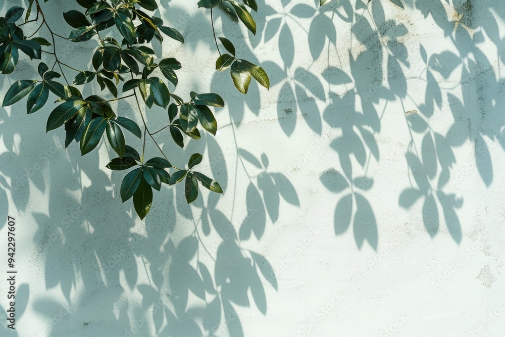 A close-up of green leaves growing on a white wall, ideal for use in nature-inspired designs and illustrations A close-up of green leaves growing on a white wall, ideal for use in nature-inspired designs and illustrations
