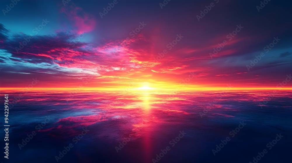 Obraz premium Dramatic Sunset Sky Over Ocean with Colorful Clouds