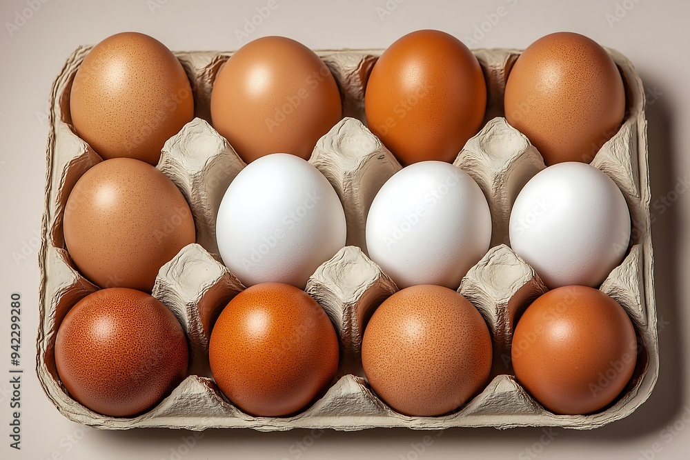 Carton of fresh brown and white eggs Carton of fresh brown and white eggs