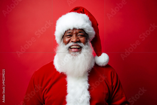 Joyful African American Santa Claus: Festive Portrait for Holiday Marketing, Christmas Ads, and Seasonal Campaigns