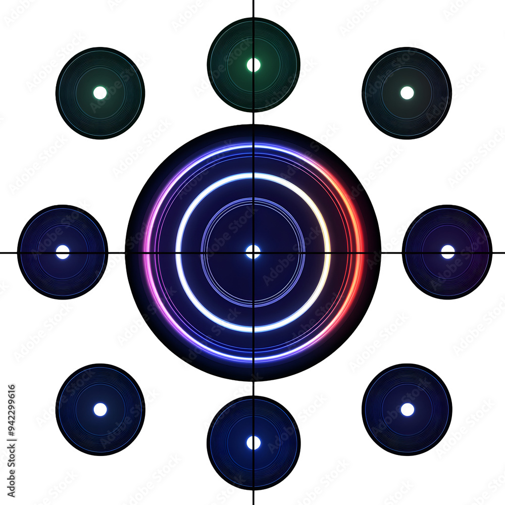 Crosshair gun sight vector icons set. Bullseye, target or aim symbol. Futuristic aim pointer. Military rifle scope, shooting mark sign. Targeting, aiming. Archery, hunting vector. Game UI element. Crosshair gun sight vector icons set. Bullseye, target or aim symbol. Futuristic aim pointer. Military rifle scope, shooting mark sign. Targeting, aiming. Archery, hunting vector. Game UI element.